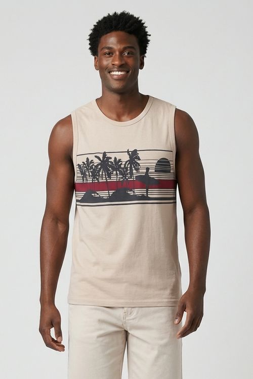 Regata Masculina Bege Médio Estampada