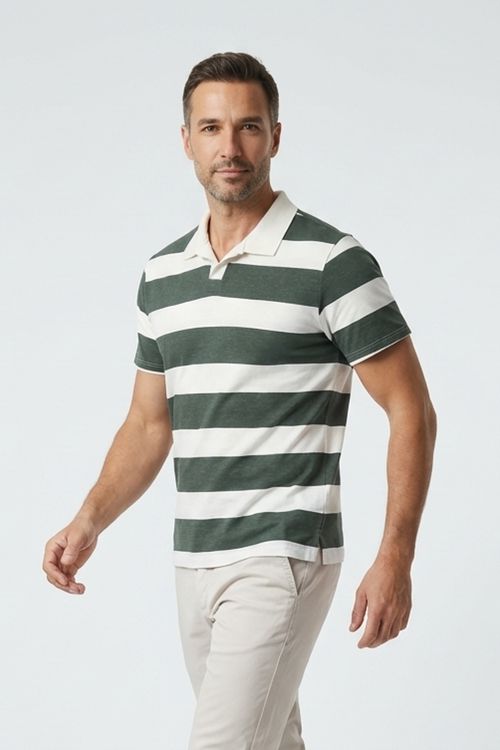 Polo Masculina Off-white Listrada Verde