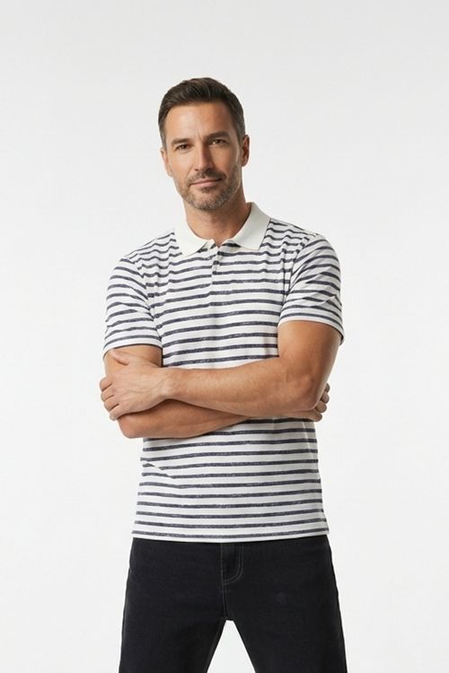 Polo Masculina Azul Escuro Listras