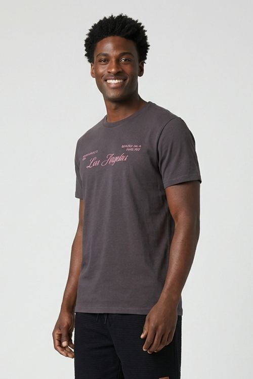 Camiseta Masculina Cinza Escuro Estampa Silk Letter