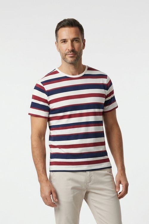 Camiseta Masculina Vermelho Médio Listras