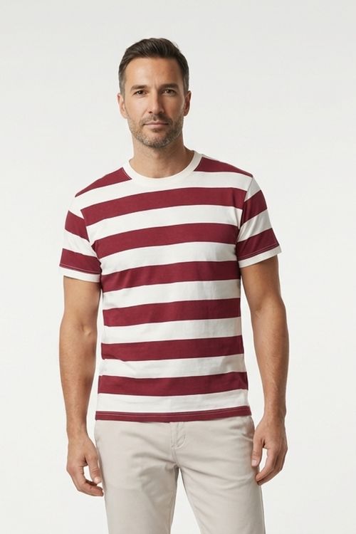 Camiseta Masculina Off White Listras Vinho