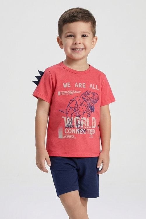 Conjunto Infantil Menino Vermelho 4-8 anos Dinossauro