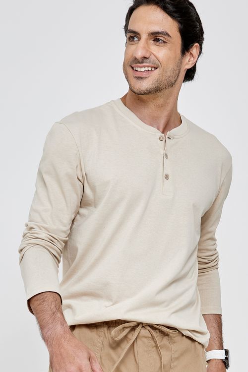 Camiseta Masculina Lisa Caedu 100% Algodão Bege Claro