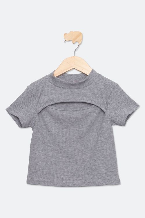 Blusa Juvenil Caedu Recorte Vazado Gola Alta Mescla 10-16