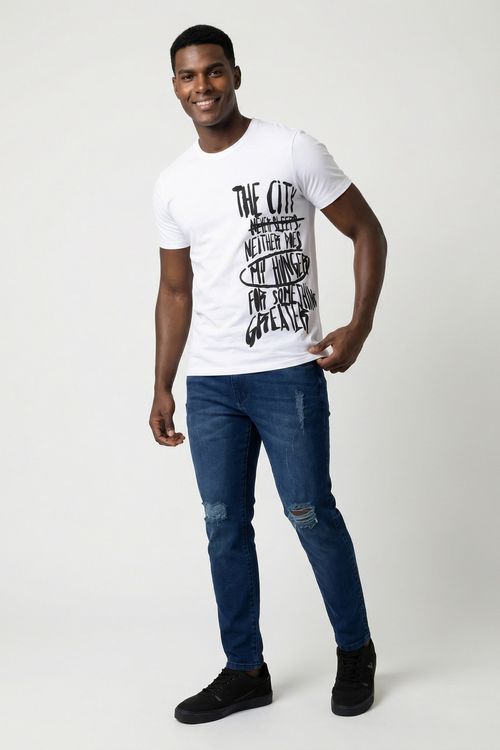 Calça Jeans Skinny Masculino Azul Escuro Destroyed