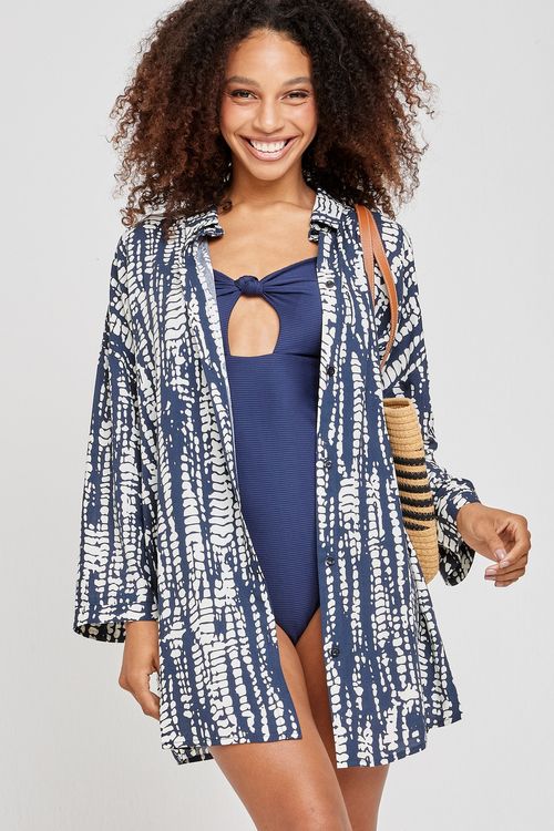 Aces fem aic023 chemise azul estampada estampado