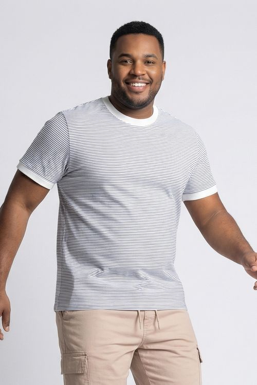 Camiseta Masculina Marinho e Branco Listrada