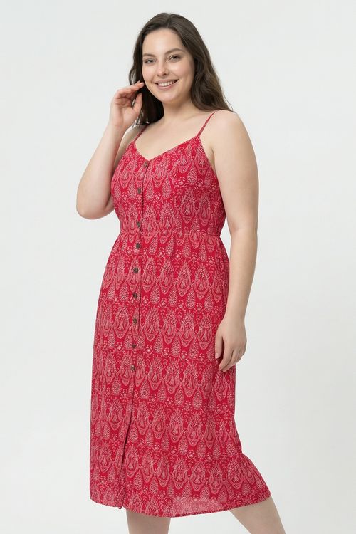 Vestido Midi Feminino Vermelho Estampa Paisley