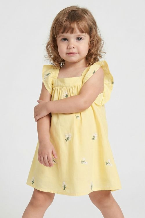 Vestido Infantil Menina Amarelo Claro Bordado Floral