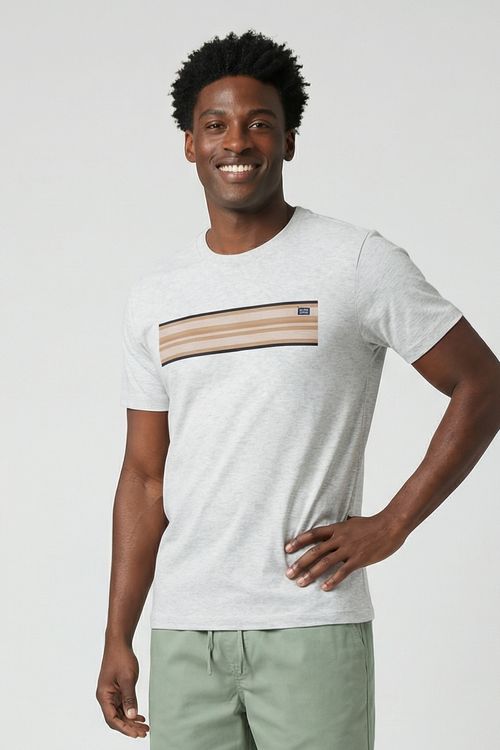 Camiseta Masculina Cinza Mescla Listras Horizontais