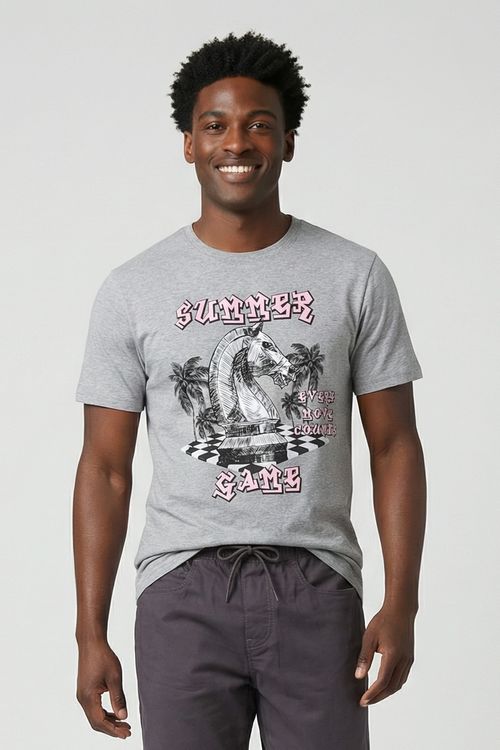 Camiseta Masculina Azul Claro Estampa Cavalo Xadrez Coqueiros