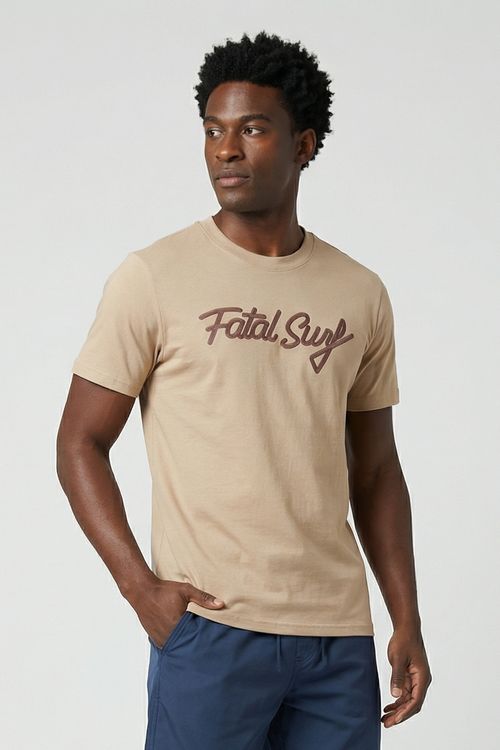 Camiseta Masculina Bege Claro Estampa Fatal Surf