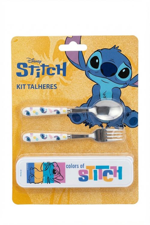 Kit Talheres Infantil Branco Stitch Escolar
