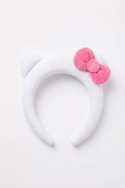 Tiara Infantil Menina Branca Hello Kitty com Laço Rosa