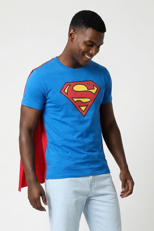 Camiseta Masculina Azul Estampa Superman com Capa