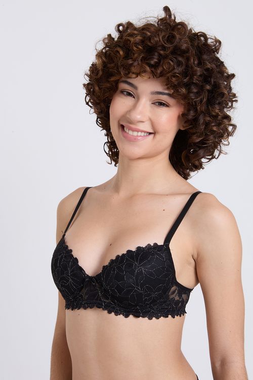 Sutiã Feminino Preto Renda Floral Brilhante