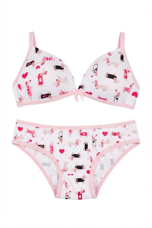 Conjunto Sutiã Calcinha Infantil Menina Rosa Dachshunds