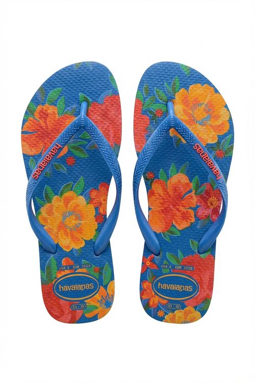 Chinelo Feminino Azul Floral Vibrante