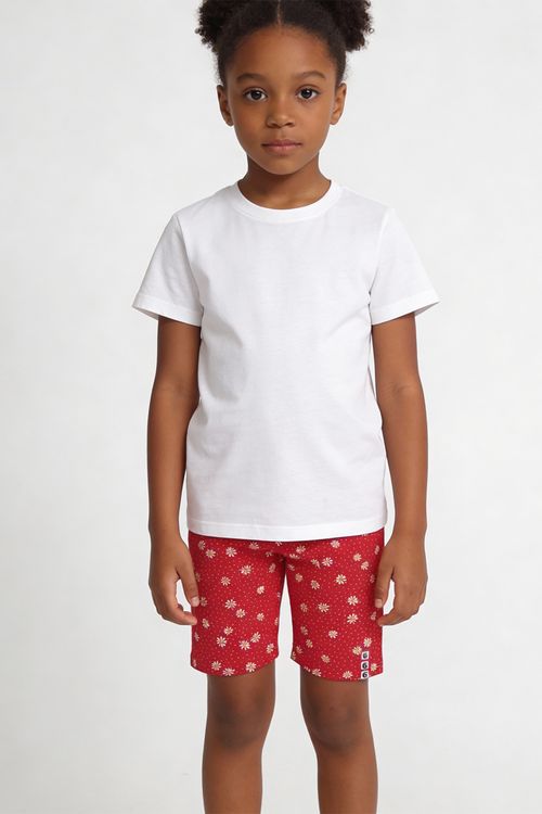 Shorts Ciclista Infantil Menina Vermelho Margaridas