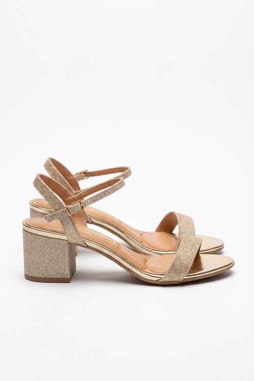 Sandália Feminina Dourada com Glitter Salto Bloco