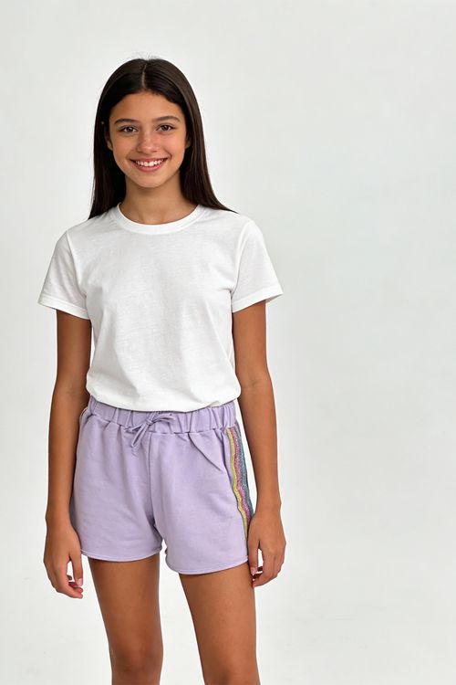 Shorts Runner Infantil Menina Lilás Juvenil Faixa Brilhante