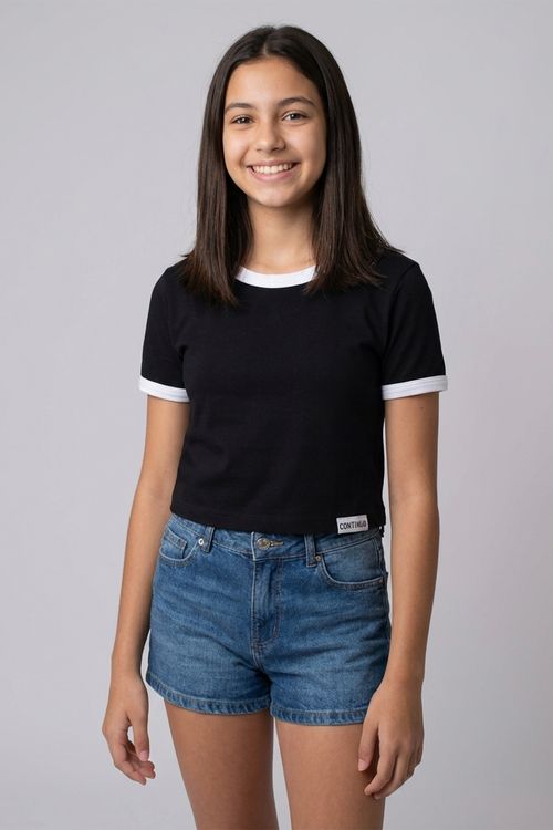 Blusa Ringer Infantil Menina Preto e Off White Juvenil