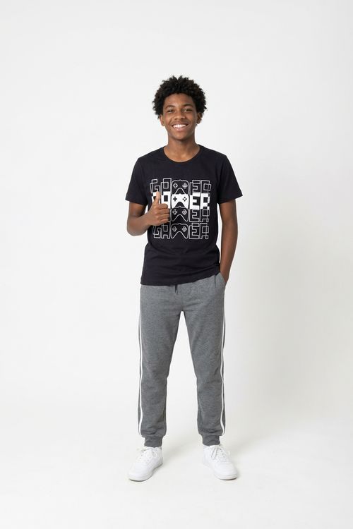 Camiseta Infantil Menino Preta Juvenil Gamer Game Over Controle