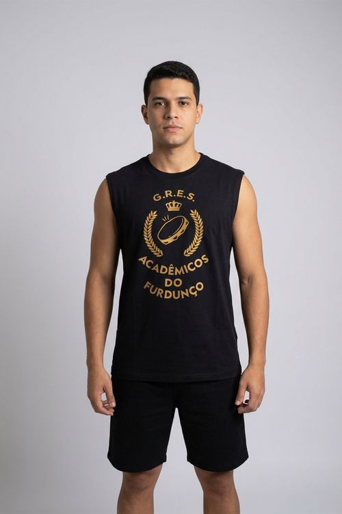 Regata Masculina Preto Acadêmicos Furdunço Carnaval Dourado