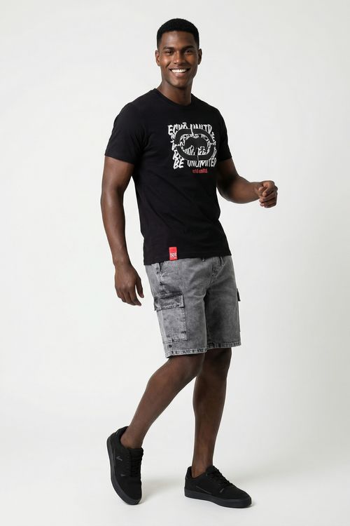 Bermuda Jeans Cargo Masculina Preto Estonado