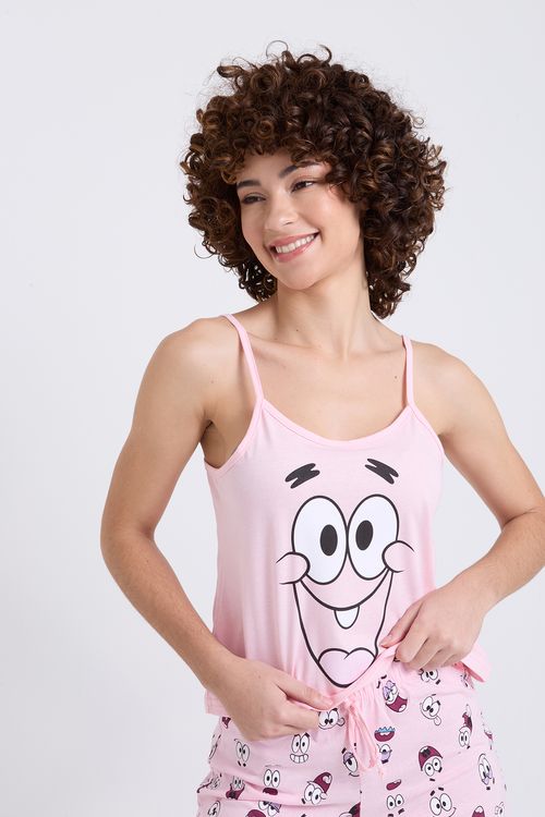 Pijama Curto Feminino Rosa Claro Patrick Estrela