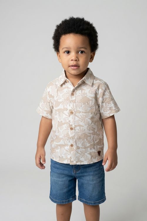 Blusa Infantil Menino Bege Estampa Dino Aventura