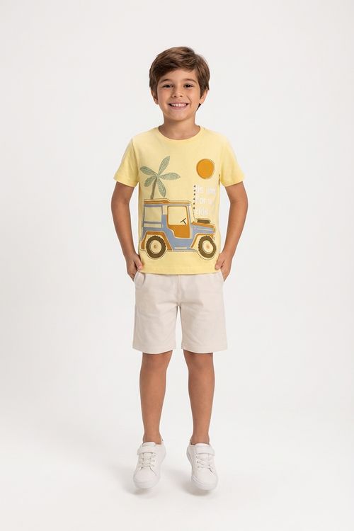 Conjunto Infantil Menino Amarelo e Bege Carro de Aventura