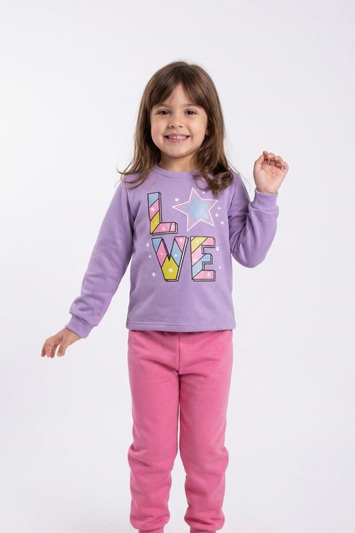 Conjunto Infantil Menina Lilás e Rosa LOVE Estrelas
