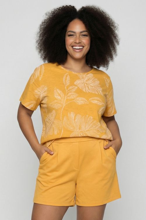 Blusa Feminina Amarela Estampa Tropical