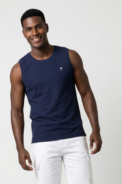 Regata Masculina Azul Marinho Bordado Palmeira