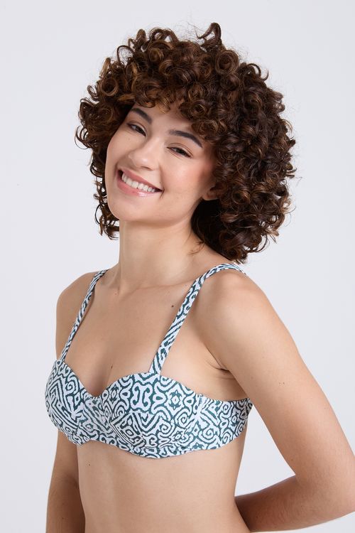 Biquíni Top Feminino Verde Estampa Étnica