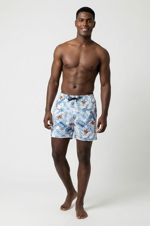 Shorts de Banho Masculino Azul Claro Estampa Tropical