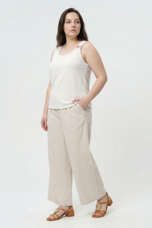 Calça Wide Leg Feminina Bege Claro