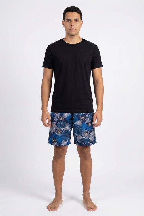 Bermuda Surf Masculina Azul Folhagem Tropical