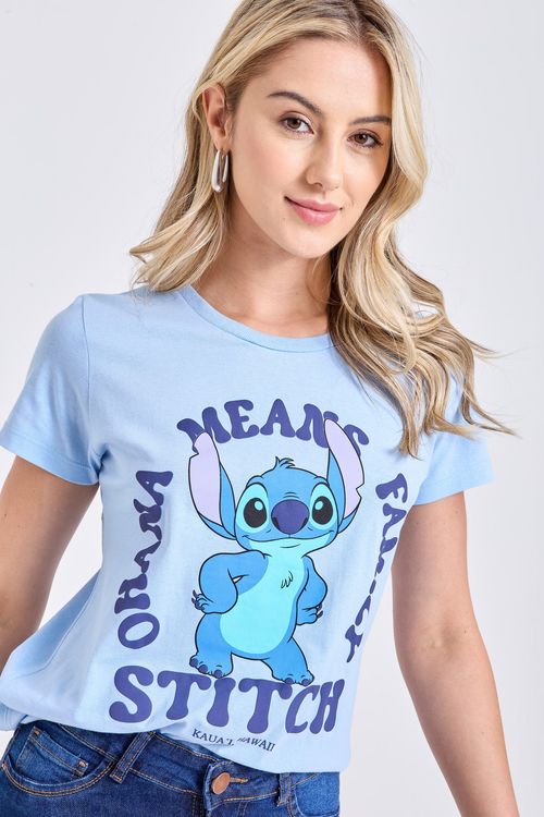 Blusa Feminina Azul Bebê Lilo & Stitch Ohana Licenciada