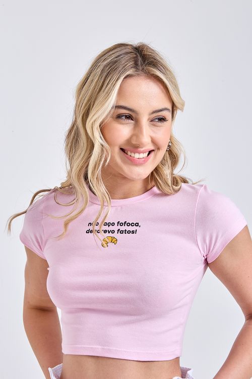 Blusa fem fsh m/c cotton fofoca rosa rosa claro