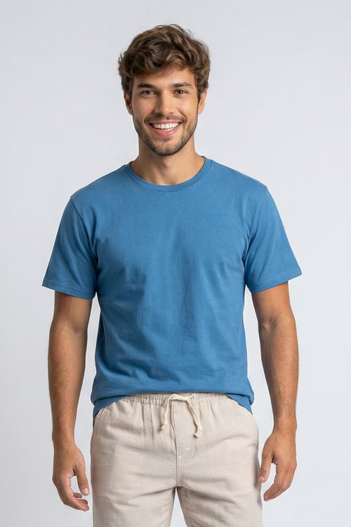 Camiseta Masculina Azul Médio Liso