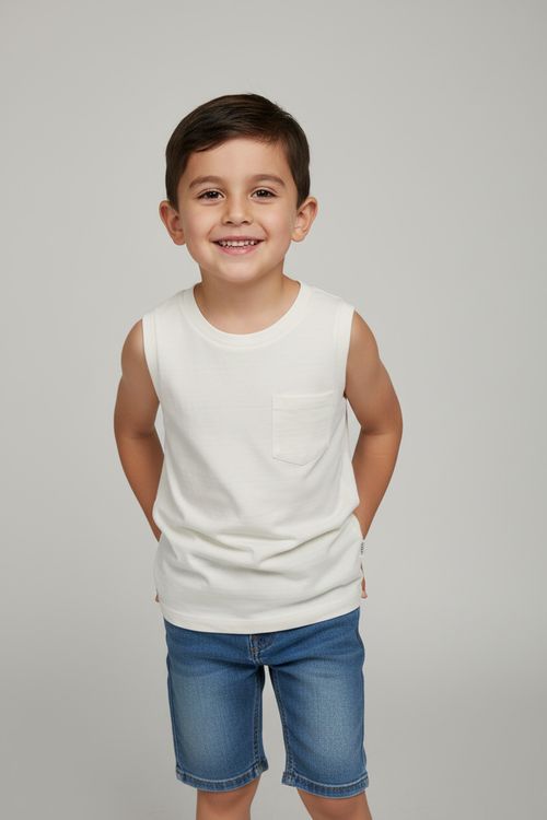 Regata Infantil Off White com Bolso Frontal