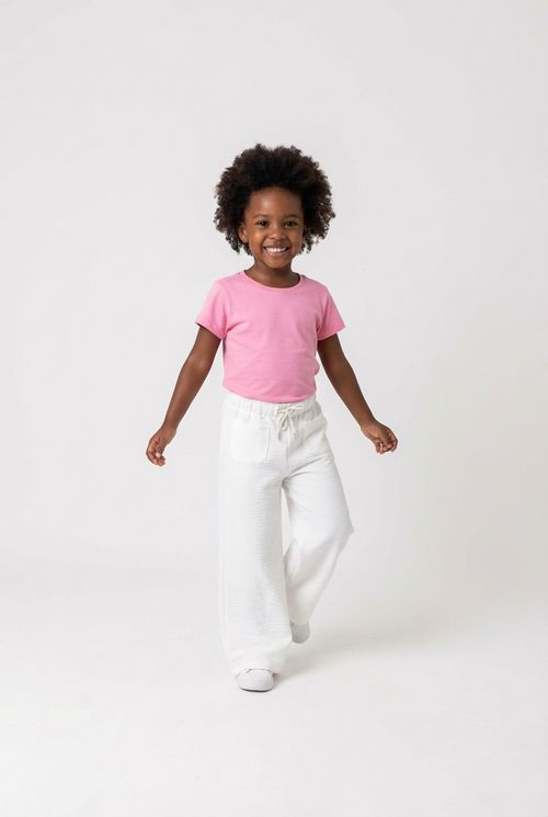 Calça Pantalona Infantil Menina Off White com Amarração