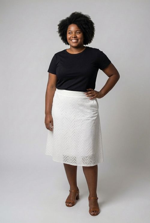 Saia Evasê Midi Feminina Off White Laise Texturizada