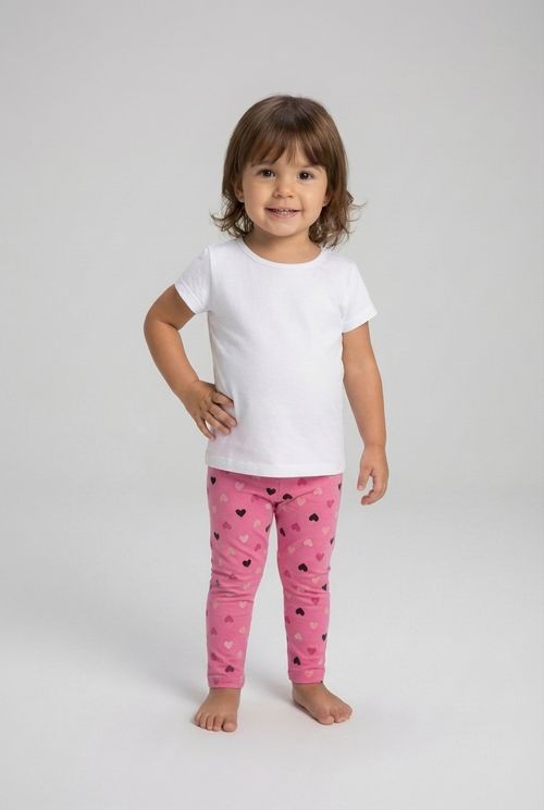 Legging Infantil Menina Rosa Estampa Corações