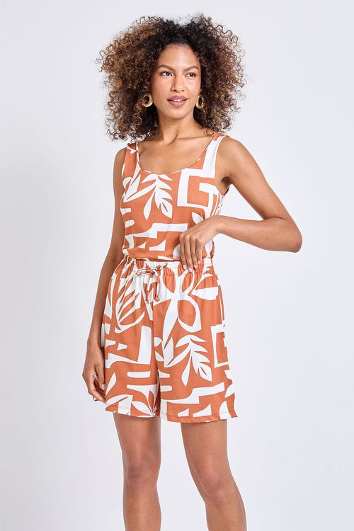 Shorts Feminino Terracota Estampa Folhagem
