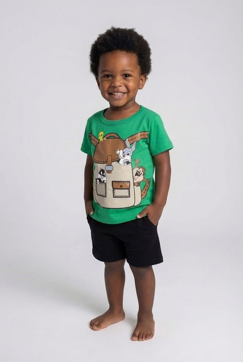 Conjunto Infantil Menina Verde e Preto Looney Tunes Mochila