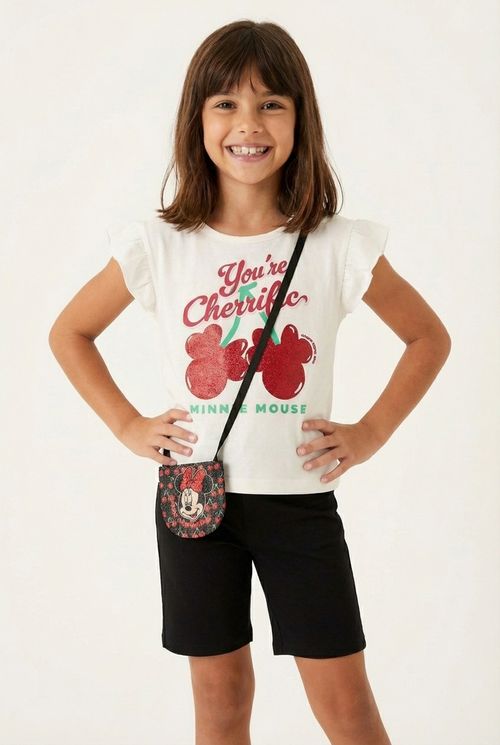 Blusa Infantil Menina Off White Minnie Cherrific Glitter Babados